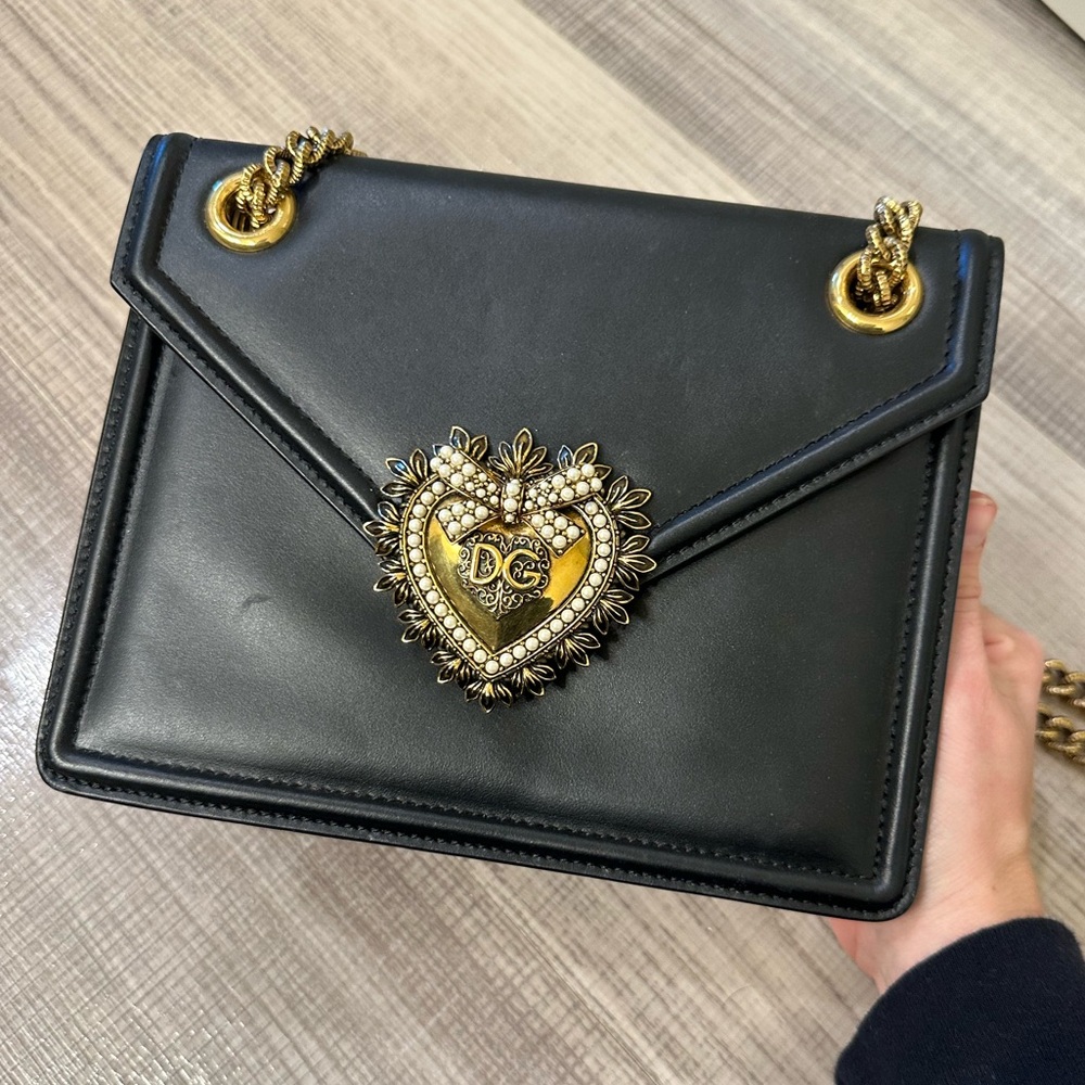 Dolce ＆ Gabbana DEVOTION 2way Crossbody Mini Hand bag Black Gold Women used